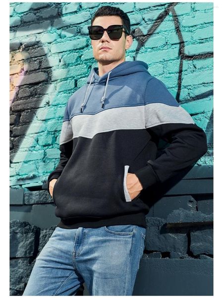 Herren Hoodies 2024 Lässige Männer Frühling Mit Kapuze Farbblock Patchwork Sweatshirt Amerikanischer Stil Pullover Jugend Teenager Trainingsanzug Hoodie