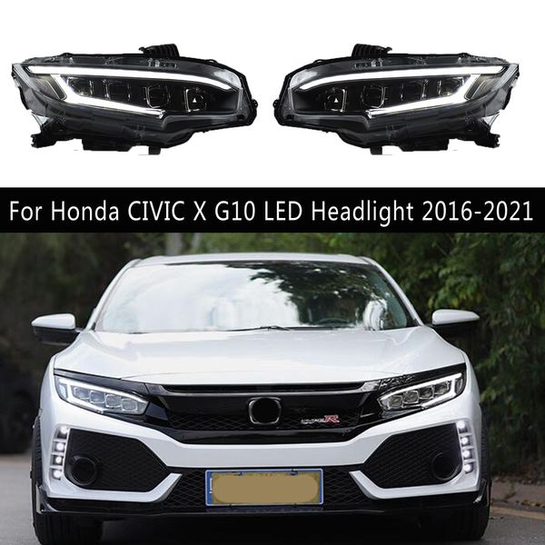 Estilo do carro lâmpada de cabeça drl luz diurna para honda civic x g10 led conjunto do farol 16-21 feixe alto anjo olho lente do projetor