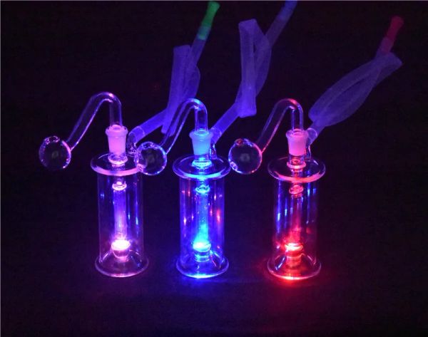 Scolorimento automatico LED Light Dab Oil Rig Tubi dell'acqua Bong inline Perc Dab Rig Bong con bruciatore a nafta in vetro da 10 mm con tubo bruciatore a nafta BJ