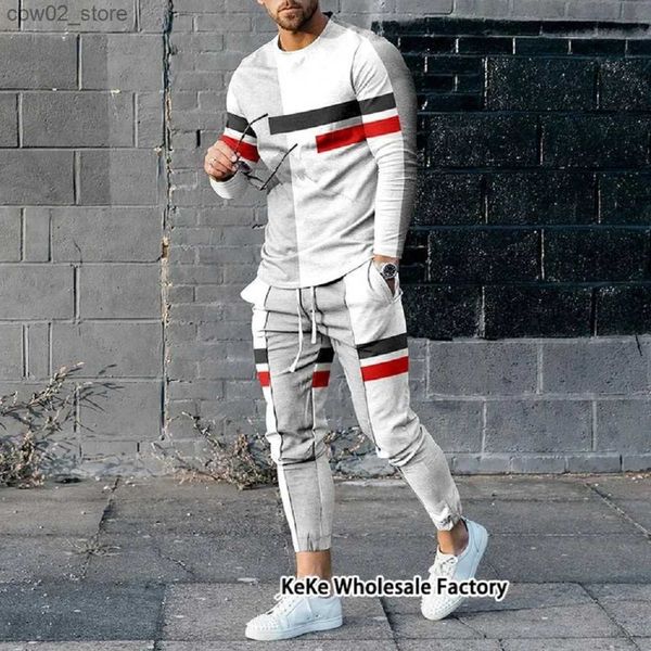 Tute da uomo 2023 Estate Uomo Tuta Set da jogging a righe Abiti oversize da uomo Abbigliamento T-shirt a maniche lunghe 2 pezzi New Fashion Cool Tute Q230110