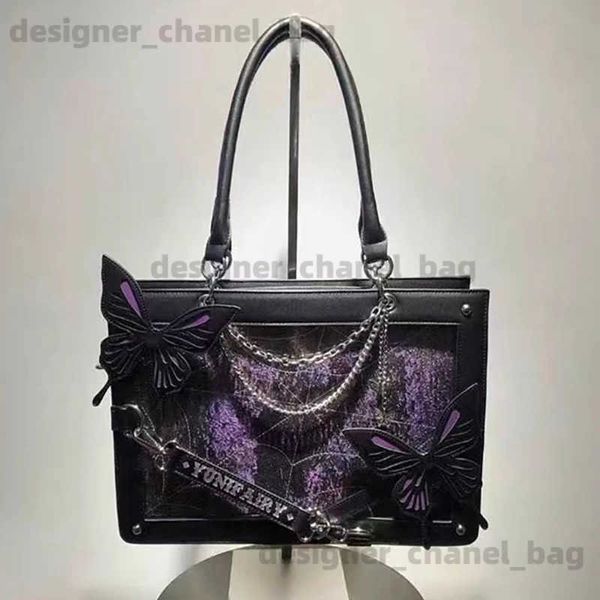 Schoudertassen HAEX Lolita Dames Schoudertassen Mode Nieuwe E Girl DIY Transparante Ita Bags Gothic Punk Chains Butterfly Messenger Bolso Mujer T240110