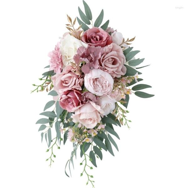 Flores decorativas rosas artificiais casamento buquês de noiva buquê rústico dropship