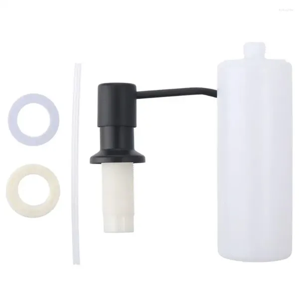 Dispenser di sapone liquido in plastica con testa della pompa nera Dispenser per lozioni in acciaio inossidabile Lavello da cucina grande da 10,5 OZ