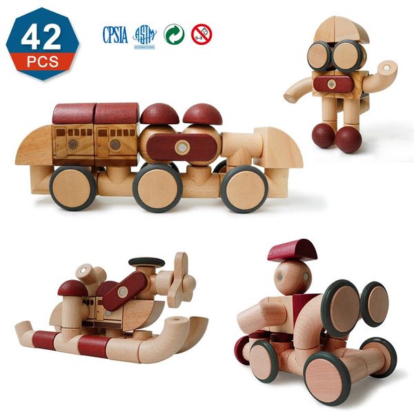 Romboss 42PCS Gehirnspiel Magnetische Blöcke Vorschule Magnet Set Spielzeug Holz Pädagogisch für Kinder Weihnachtsgeschenke 240110