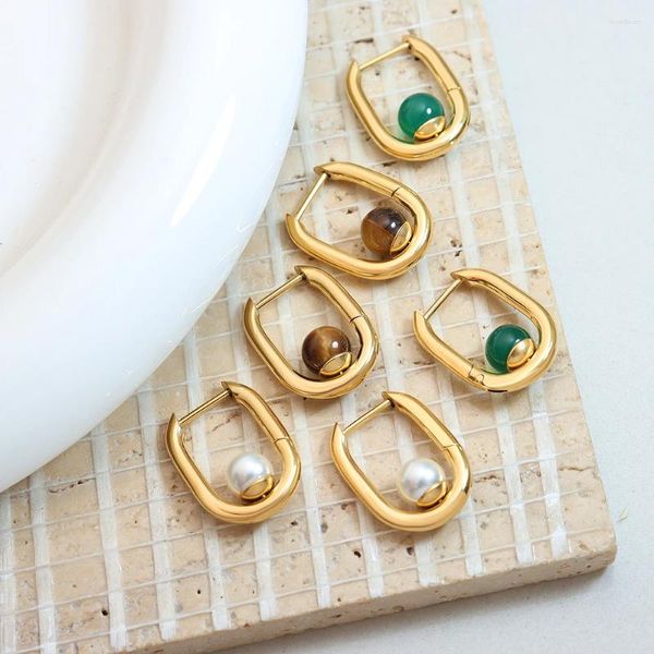 Brincos de argola de aço inoxidável em forma de u luxo feminino pedra de vidro verde pequena bola banhado a ouro jóias femininas