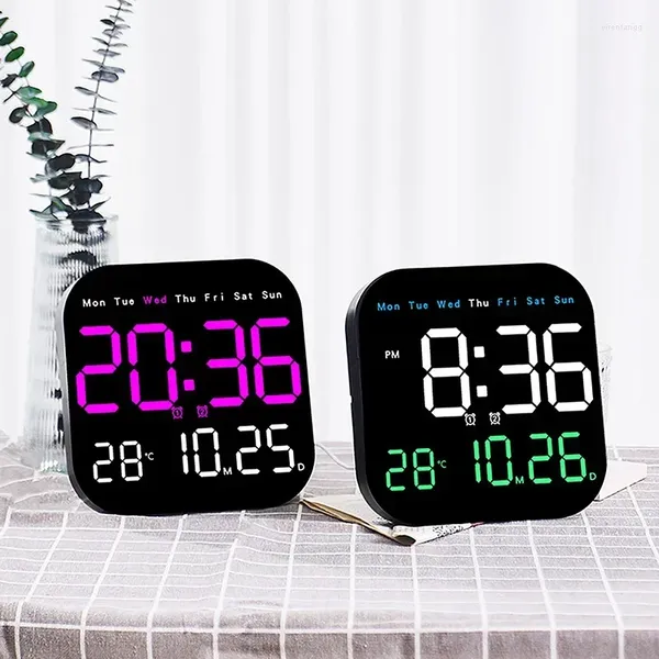 Orologi da parete Orologio digitale a LED Allarmi elettronici con telecomando Schermo grande Ora Temperatura Data Settimana Display Arredamento della stanza