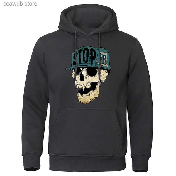 Felpe con cappuccio da uomo Felpe Stop 28 Skull In Hat Horrible Stampato Felpa con cappuccio da uomo Casual Street Felpa con cappuccio Girocollo Abbigliamento in pile Oversize Pullover in pile Uomo T240110