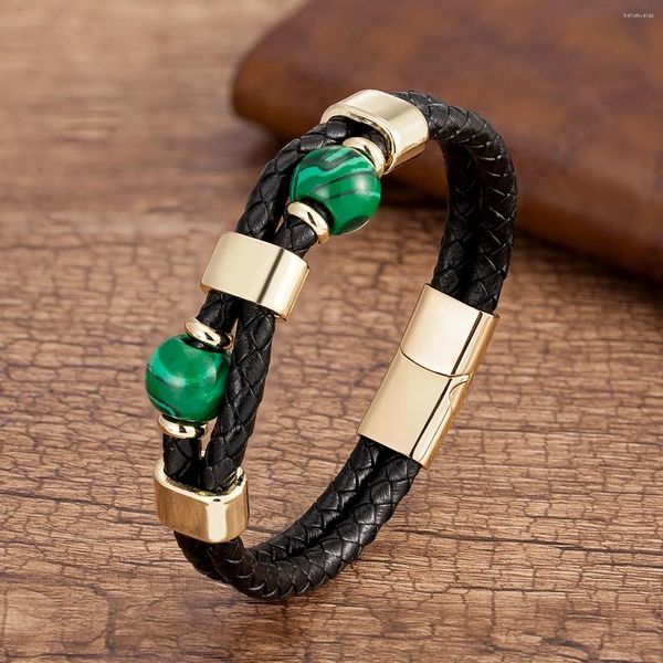 Браслеты-подвески, 8 стилей, круглые каменные бусины, браслет из натуральной кожи для мужчин, браслет из нержавеющей стали с магнитной пряжкой, дизайнерские ювелирные браслеты, подарок