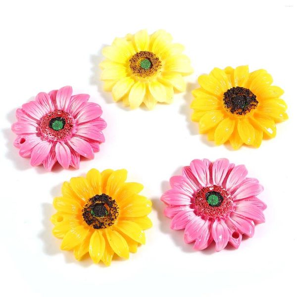 Takılar 5 adet moda ayçiçeği kolyeleri DIY Küpe Bulguları için Bitki Reçine Takı Kolyesi 4.7x4.5cm Yapım