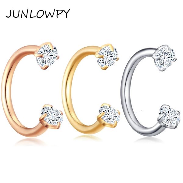 JUNLOWPY 16G Cubic Zirconia Ferro di cavallo Cerchio Anello in cattività Naso Daith Labbro Sopracciglio Capezzolo Orecchio Cartilagine Elica Setto Body Piercing 240109