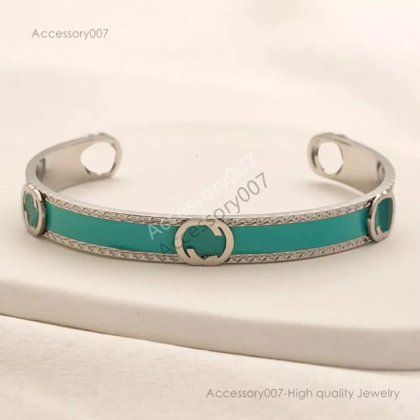 Designer-Schmuck-Armband Armreif, Designer-Luxus-Schmuck-Stempel, grüne Emaille, versilbert, Edelstahl-Armband, Damen-Hochzeitsgeschenke, Großhandel