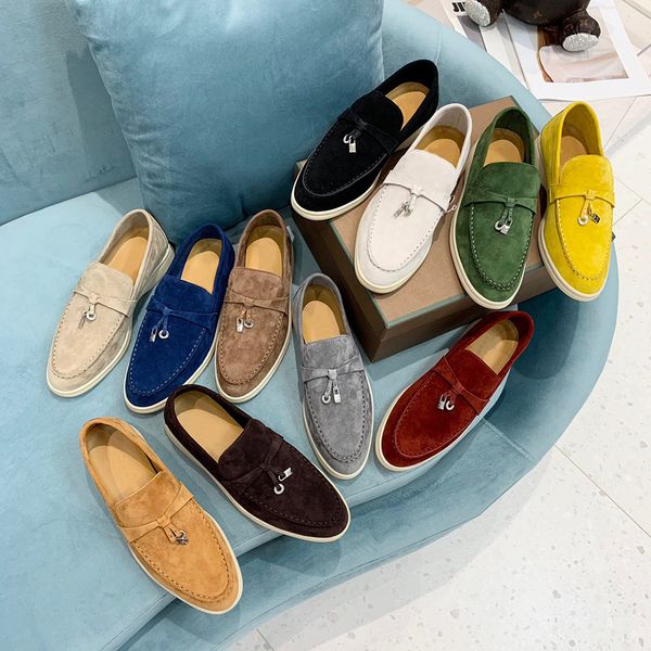 LP Wildleder-Loafer Mokassins-Schuhe Summer Walk Slip-On Charms flache Schuhe Apricot Echtes Leder Männer lässig Slip-on-Flats Frauen Luxus-Designer flacher Kleidschuh mit Box