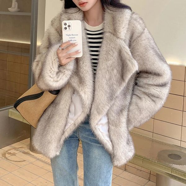 Brand Fashion Gradient Animal Color Faux Pur Coat Chenos