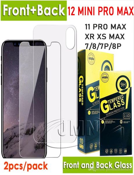 Displayschutzfolie aus gehärtetem Glas für Vorder- und Rückseite für iPhone 12 Mini 11 Pro Max XR XS X 8 7 Plus, 2 Stück Folie in einer Einzelhandelsverpackung 7110082