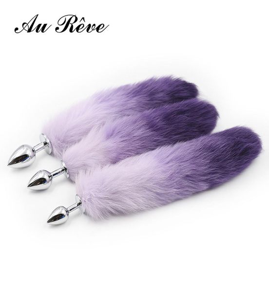 One Purple Pelliccia sintetica Coda di volpe Butt Plug Plug anale in metallo Giocattoli adulti del sesso Giocattoli anali coda Prodotti del sesso per donna Uomo Coppia AuReve S9248874856