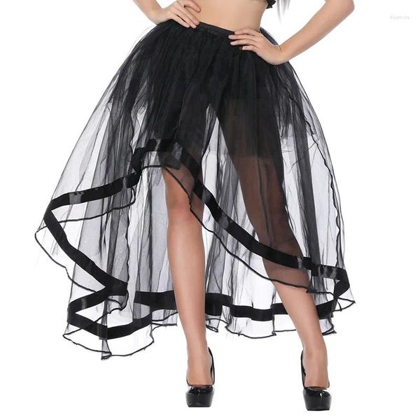 Saias longo espartilho steampunk saia sexy transparente tule malha para mulheres femininas preto gótico mostra festa