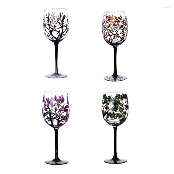 Copos de vinho Quatro Estações Árvore Vidro Pintado à Mão Único Fácil de Usar G2AB
