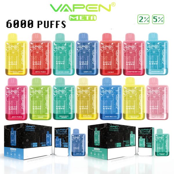 Authentisches Vapen META 6000Puffs BC6000 Einweg-Vape-Stiftgerät, elektronische E-Zigaretten-Kits, 550-mAh-Akku, vorgefüllte Elfworld-Box, Vaporiezer-Dampf, 2 % 5 % Lagerverkauf