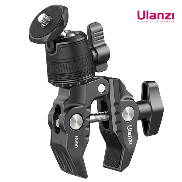 Treppiedi Ulanzi R099 Super Morsetto con mini testa a sfera a 360° Staffa di bloccaggio a sgancio rapido Supporto per treppiede Clip a vite da 1/4 per fotocamera DSLR Gopro