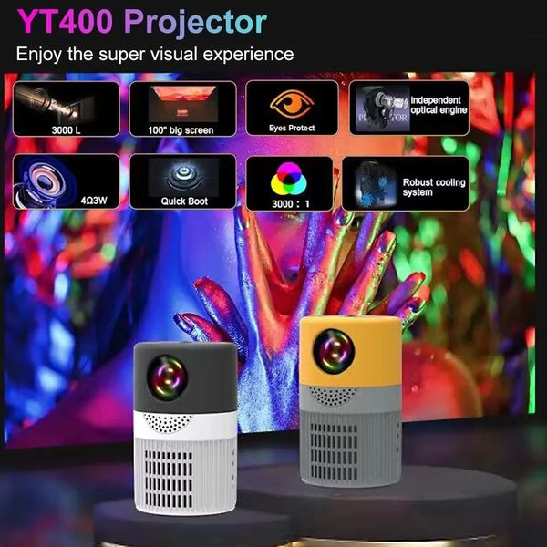 Protable Mini Projetor P400 YT400 para 1080P Video Beamer para telefone Smartphone Home Theater Kids Gift PK YG300 240110