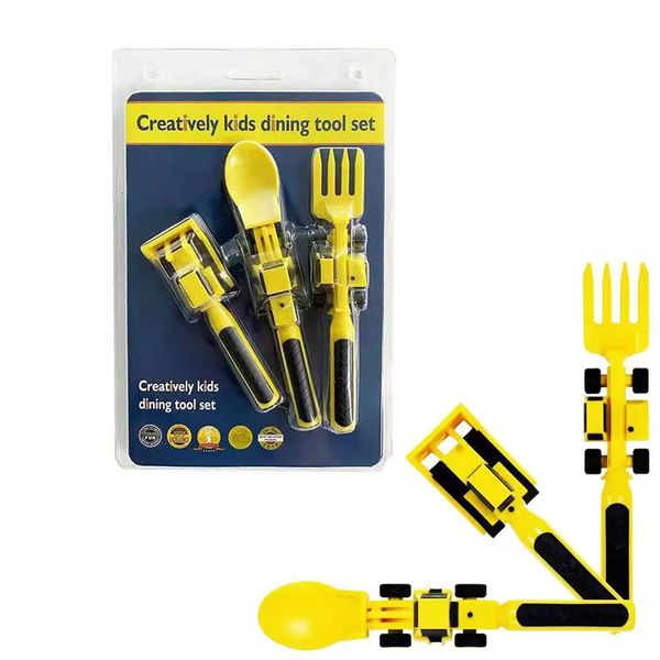 Conjunto de talheres para crianças utensílios de comida para crianças escavadeira escavadeira pá colher garfo alimentação utensílios de mesa construtivos cozinha 240110