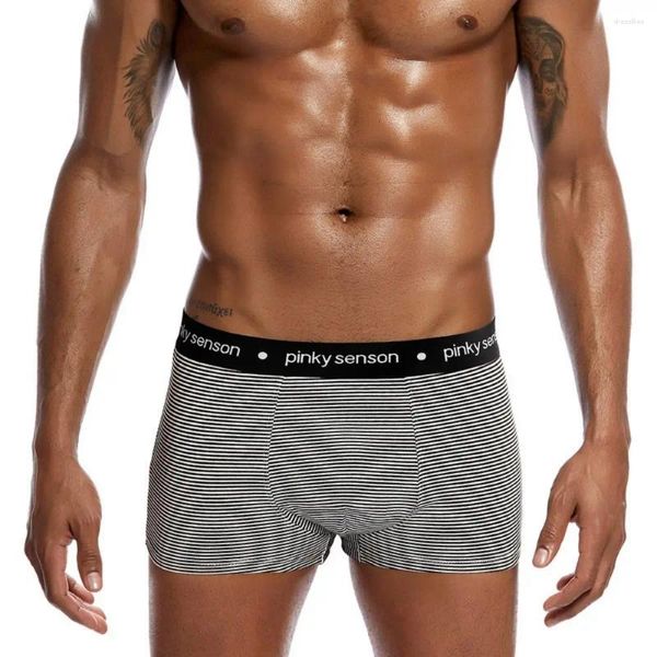 Cuecas masculinas listra boxer shorts roupa interior lycra algodão cintura baixa grande bolsa u convexo calças de canto plana quatro