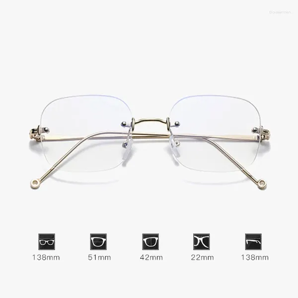 Sonnenbrille 2024 Anti Blaues Licht Randlose Myopie Brille Frauen Brillen Student Computer Legierung Metall Fertige Rezept Rahmen