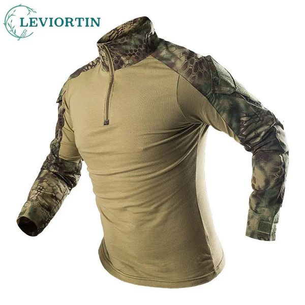 Армейская тактическая рубашка Мужская рубашка Военная боевая рубашка Рубашка с длинным рукавом Мужская охотничья одежда Камуфляжные рубашки Пейнтбольные футболки 240109