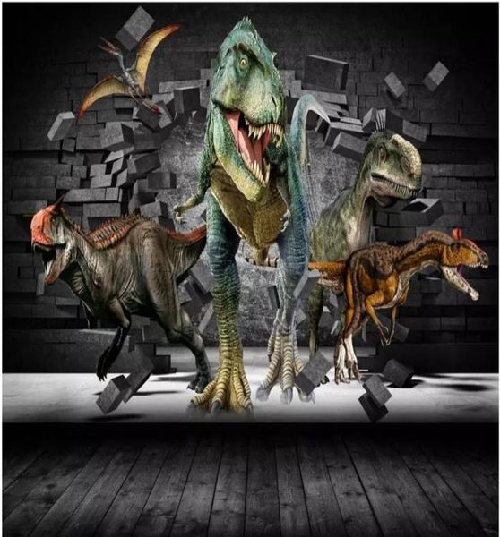 3d carta da parati personalizzata po murale Dinosauro rottura muro jailbreak TV sfondo muro Home decor soggiorno carta da parati per pareti 3 d9308775