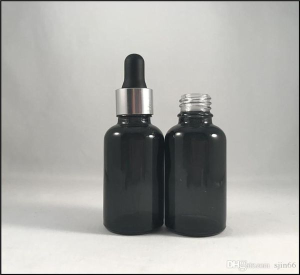 30 ml schwarze transparente Glastropfflaschen mit silbernen Kappen, Gumminippel, Glaspipette für ätherisches Öl E liquid1525157