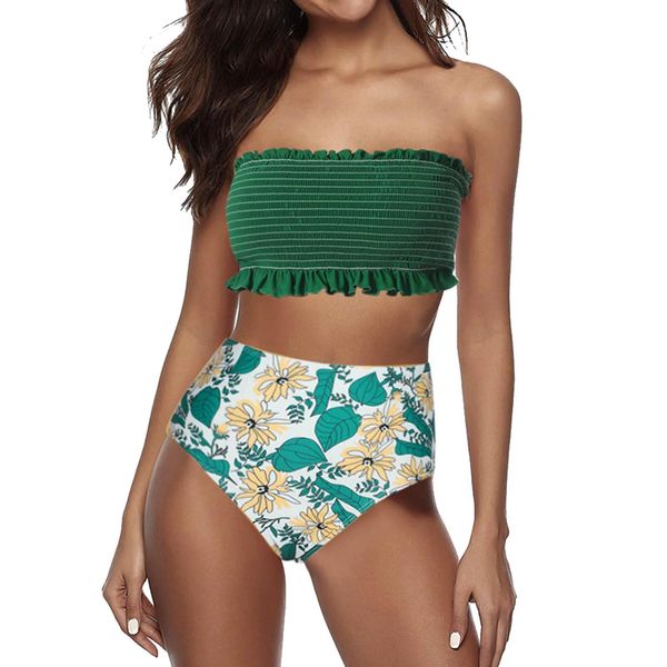 Set di bikini in vita alta per donne senza spalline bandeau arruffato in bikinis da bagno imbottito 2 pezzi senza cuciture senza cuciture in bikini costume da bagno