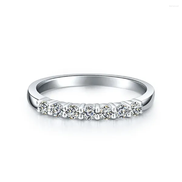 Anéis de cluster sete pedras 0.21ct moissanite anel de diamante para mulheres casamento banda feminino infinito platina 950