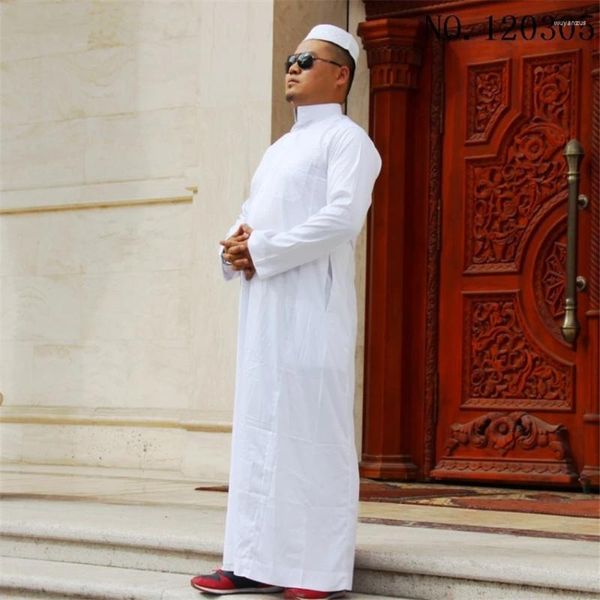 Abbigliamento etnico 7 colori Uomo Abiti musulmani Islamico Dubai Arabo Abaya Caftano Eid Mubarak Preghiera Maxi Jubba Thobe Uomo Costume tradizionale