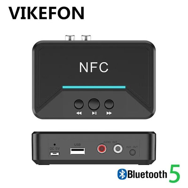 Conectores Auto On, NFC Bluetooth 5.0 Receptor de áudio Usb Play Rca Aux 3.5mm 3.5 Jack Adaptador sem fio estéreo de música para alto-falante doméstico de carro