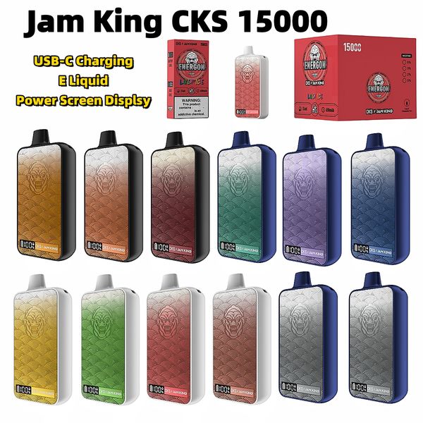 Оптовая одноразовая коробка для вейпа 15000 затяжек Jam King CKS Energon vape 15000 24 мл Предварительно заполненный склад ЕС вейп Электронная жидкость Экранный дисплей 650 мАч Перезаряжаемый аромат сока