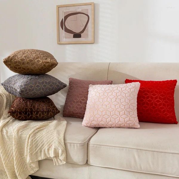Travesseiro luz luxo curto pelúcia diamante texturizado capas sofá fronha escritório encosto capa cabeceira decoração de casa