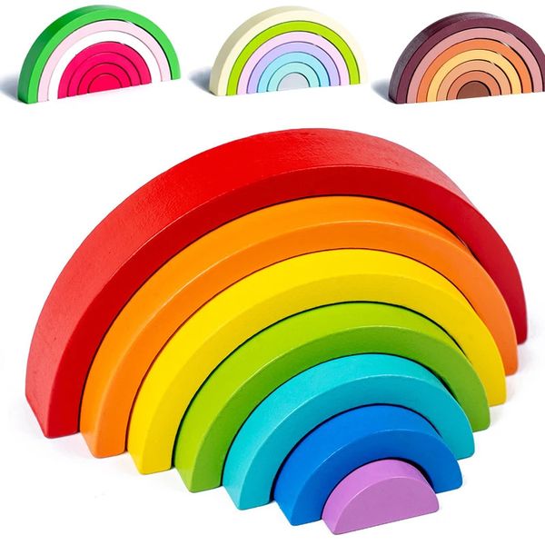 Ponte ad arco Arcobaleno Blocchi di costruzione Per bambini Impilatore di legno Giocattolo per bambini Colore Cognitivo Bambini Montessori Giocattoli educativi in legno 240110