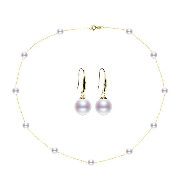 Set ZHIXI Set di gioielli con perle in oro 18 carati Orecchini Au750 puri Collana di perle d'acqua dolce naturali per le donne Regalo di nozze t422