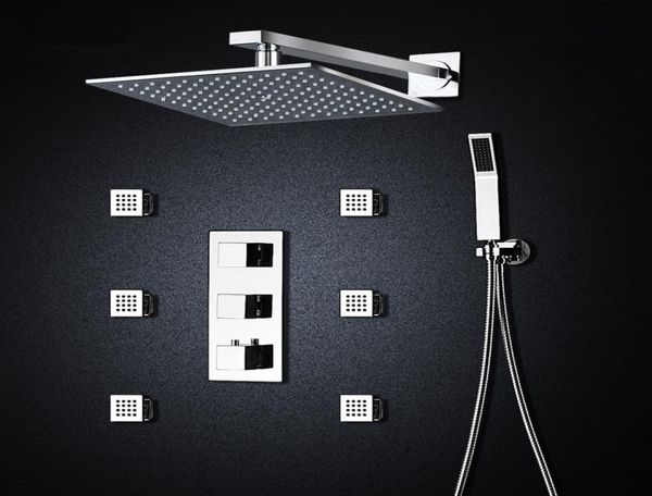 Termostatik Banyo Odası Duş muslukları 10quot Mixingvalve duvarlı duş kafası 6 masaj jetleri spa gövdesi sprey duş seti5209341
