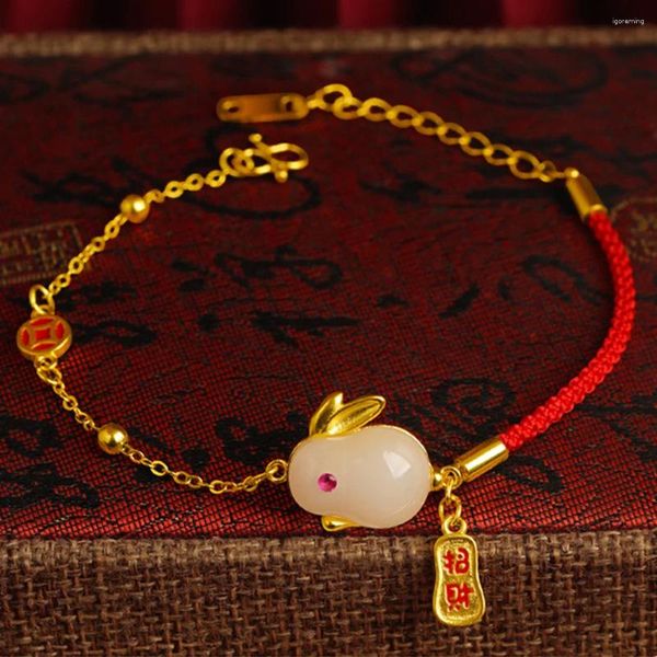 Charme pulseiras pulseira trançada corda trançada estilo chinês presente de ano