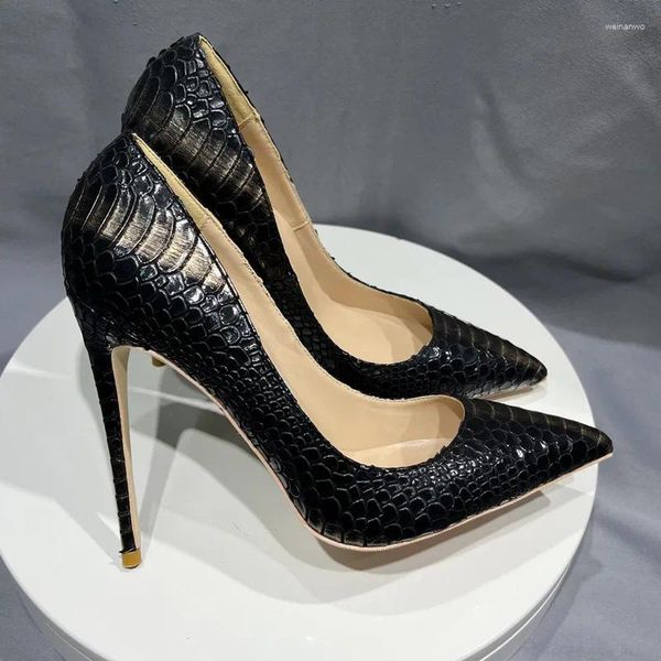 Классические туфли из змеиной кожи, 2024 г., 12 см/10 см/8 см, очень высокие каблуки с острым носком, женские туфли-лодочки для вечеринок, женские размеры 43, 44, 45