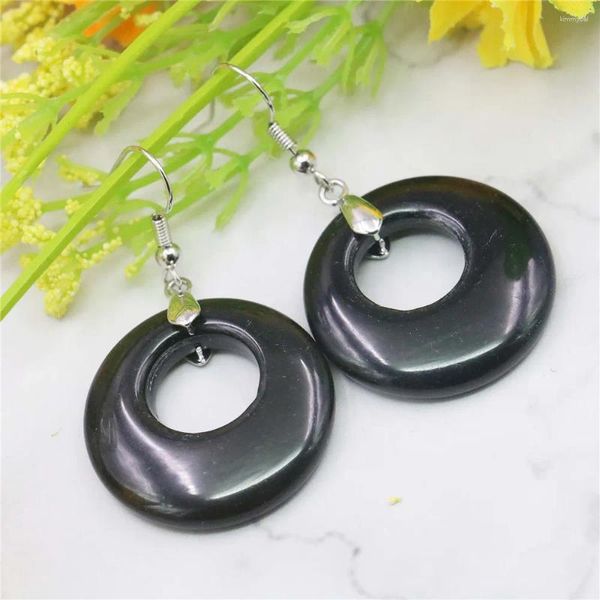 Dangle Küpeler 28mm Yuvarlak Siyah Agates Onyx Damla Dairesel Yüzük Doğal Taş Kadın Kız Diy Alaşım Moda Takı Yapma Tasarım