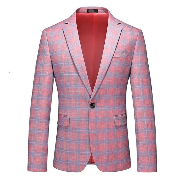 Boutique moda masculina negócios magro casual social cara xadrez cavalheiro tendência estilo britânico vestido de desempenho de casamento blazer 240110