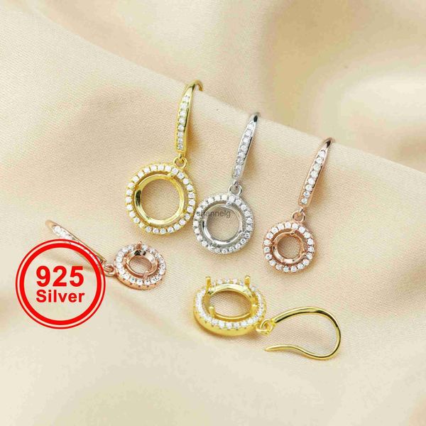 Orecchini a perno 5-8MM con montatura rotonda con castone in oro rosa placcato in argento sterling massiccio 925 Orecchini con gancio Impostazioni vuote per pietra preziosa Moissanite 1706041 YQ240110