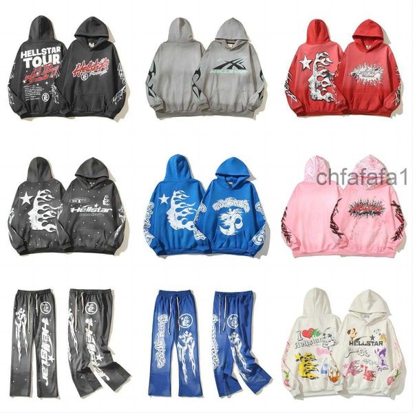 Hellstar Sportsuit Männer und Frauen Designer Hoodie Langarm Hosen Pullover Street Hip Hop Retro Alphabet Print Hoch Grau Blau Rot Hell Star Hoodies Anzug IE 29B4