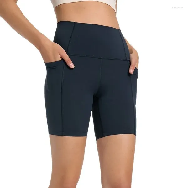 Calções ativos com logotipo motociclista estiramento cintura alta ginásio yoga feminino controle de barriga fitness treino atlético correndo bolso lateral