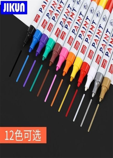 Marker JIKUN 12 stücke Reifen Farbe Graffiti Stifte Permanent Kunst Für Rock Metall Glas Kiesel Wasserdichte Öl Marker 2210302109780