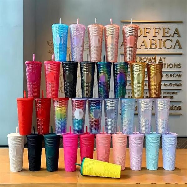 2022 Starbucks Double CARBIE Pink Durian Laser Straw Cup Tumblers Mermaid Plastic Cold Water Kaffeetassen Geschenkbecher H1005228J