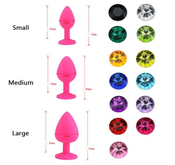 Plugue anal pequeno, médio e grande de silicone com joias de cristal, plugue anal, brinquedos sexuais para mulheres, homens 6379663