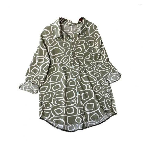 Женские блузки, женский весенний топ, красочная блузка с отложным воротником и цветным принтом для женщин, свободная посадка, с длинными рукавами и нагрудным карманом, разделенный подол